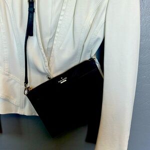 Kate Spade Black over the shoulder purse with matching wallet 9” wide 7” tall.